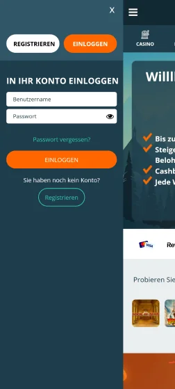 Screenshot der Anmeldeseite in der Locowin-App